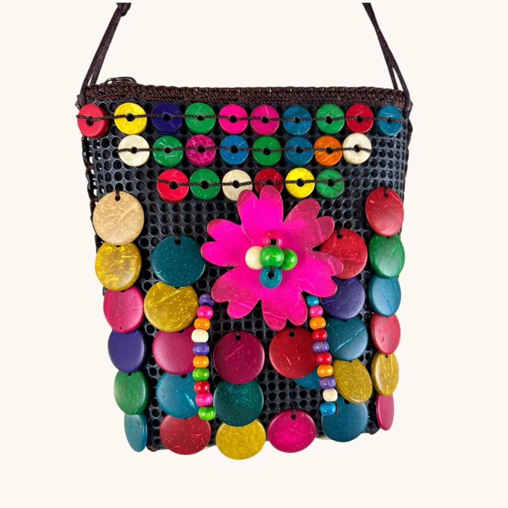 Bohemian Coconut Shell Beaded Woven Crossbody Bag